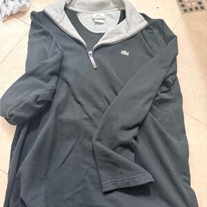 Lacoste Men's Black Zip-Up Sweater with Gray Collar